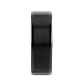 Thorsten Vulcan Black Tungsten Carbide Men’s Wedding Ring – Flat Matte Brushed Finish with Polished Edges – Comfort Fit Wedding Band – Durable and Stylish Ring for Him