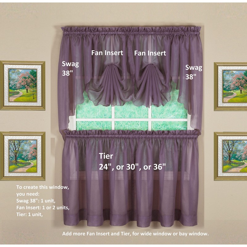 Today's Curtain Emelia Original Voile Fan Insert, Amethyst, 30" W