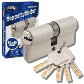 GERCAR Pro Profile Cylinder, 30/40 mm, Solid Locking Cylinder, Double Cylinder Lock, Door Lock, Nickel-Plated Brass, Includes 5 keys, Reversible Key, Length: 70 mm, A:30 mm, B:40 mm, Set of 1
