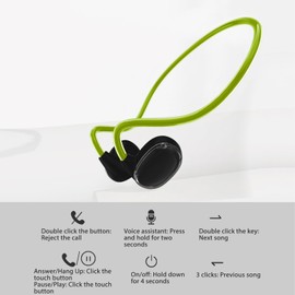 On-Ear Headphones, Open-Ear Headphones Fast Charging Dual Stereo Microphone Stereo Sound Noise Canceling IPX4 Waterproof for Running (Green)