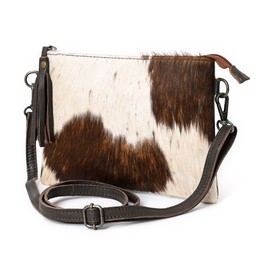 Merbaa Cowhide and Hair on Pouch Bag Genuine Cowhide Hair on Small Crossbody Bag with Adjustable Detachable Strap