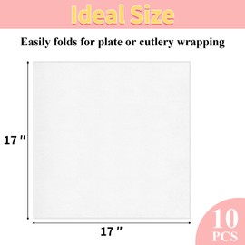 Mkobon 10 Pack Cloth Napkins, 17x17 Inch, White Table Napkins for Dinner, Polyester, Absorbent, Hemmed Edges, Washable, Reusable for Wedding, Party, Restaurant, Hotel