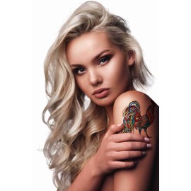 Dopetattoo 6 Sheets Temporary Tattoos Bright Rooster Temporary tattoo Neck Arm Chest for Women Men Adults