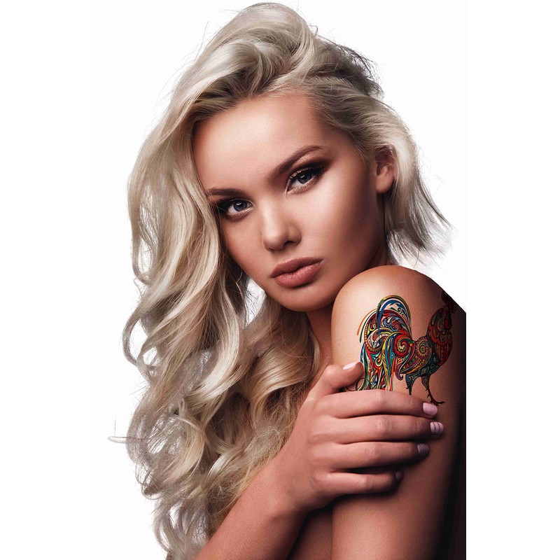 Dopetattoo 6 Sheets Temporary Tattoos Bright Rooster Temporary tattoo Neck