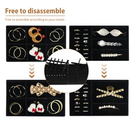Cirhy 4 Stackable Jewelry Trays Organizer Set for Drawer, Jewelry Organizers and Display Case Storage, Velvet Drawer Inserts Organizer for Necklace Bracelets Earrings Organizer, Gift For Her, Black