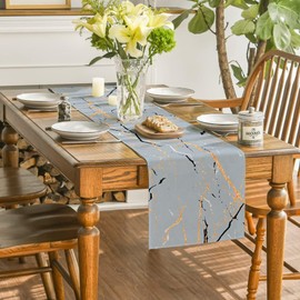 40 x 180 cm Table Runner Modern Grey White Table Runner Linen Marble Golden Texture Abstract Art Washable Table Runner Vintage for Spring Summer Dining Room Kitchen Table