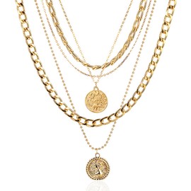 kepvrio Pirate Necklace Chunky Gold Necklace for Women vintage Pirate Coin Pendant Necklace Fashion Chunky Chain Choker Necklaces Pirate Costume Women Men Jewellery (Style-C)