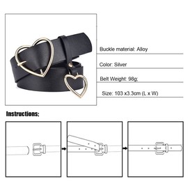 1PC Heart Shape Belt Wide Black Leather Waist Belt Heart Buckle Belt Leather Jeans Dress Waist Band for Women Girls Jeans Shorts Ladies Dress