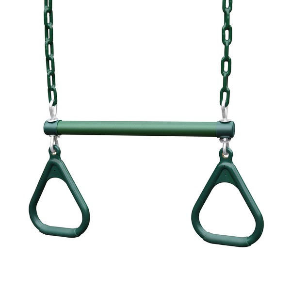 Gorilla Playsets 04-0006-G/G 18" Trapeze Bar Assembly with Rings - Green Bar, Rings, 36.5" Plastisol Coated Chains