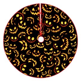 GOOESING Halloween Tree Skirt 30 Inch Halloween Pumpkin Smile Face Black Tree Skirt Ornament for Halloween Party Decorations Christmas Tree Skirt