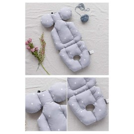 Baby Double Liner Reversible Stroller Car Seat Cushion Pad - Double Sides Breathable Modal & 3D Air Mesh Inserts Modern Dot Gray