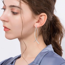 JDONL Long Dangle Stud Earrings for Women Teen Girls Shiny Flat Bar Curve Line Earrings Jewelry Gifts, Metal, No Gemstone