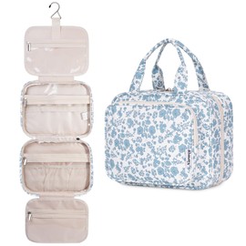 Narwey Hanging Toiletry Bag for Women Travel Makeup Bag Organizer Toiletries Bag for Travel Size Essentials Accessories Cosmetics (Little Blue Flower (Medium))