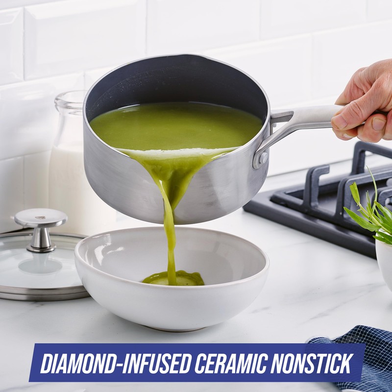 Blue Diamond Cookware Tri-Ply Stainless Steel Ceramic Nonstick, 1.6 QT