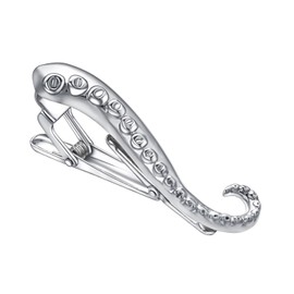 Yoursfs Necktie Clip, Octopus Leg, Animal Tie Pin, Stylish, Men's Silver, Fish Accessory, Brass