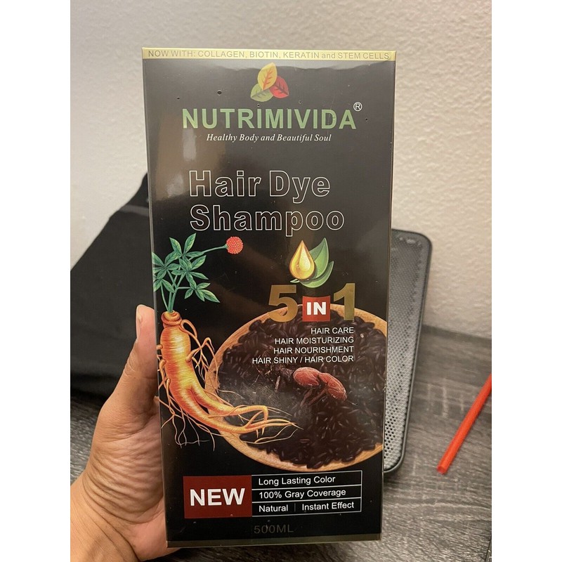 Nutrimivida 2 Bottles of Natural Black Hair Dye Shampoo 5
