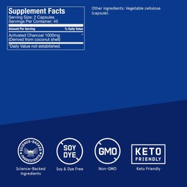 Bulletproof Coconut Charcoal Capsules Detox Gas Relief 90 Count Vegan Non-GMO