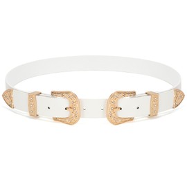 XZQTIVE Women Leather Belt Ladies Vintage Western Belt Retro Cowgirl Leather Belt Black Waist Belt for Pants Jeans Dresses, G-white(rhinestone Gold Buckle), Suit for waist size 37-42"