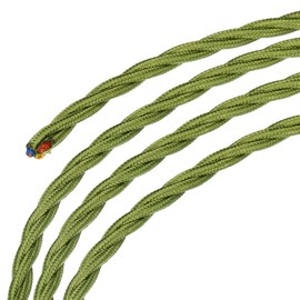sourcing map Twisted Cloth Covered Wire 3 Core 18AWG 3.0m/9.84ft, Vintage Woven Fabric Electrical Cable for Pendant Light DIY Project,Green