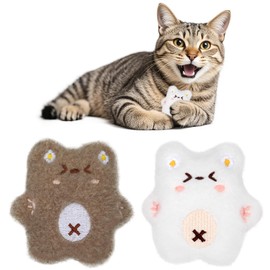 (SixMeow) Cat Toy, Plush Cat Toy, Lack of Exercise Pet Supplies, Matabi, Chew Toy, Mini White | Brown (Pack of 2)