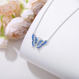LWXIE Diamond Butterfly Necklace 925 Sterling Silver Blue Butterfly Pendant Necklace Butterfly Dainty Jewelry Gifts for Women