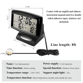 SHMZK Car Digital Thermometer Clock, 2 in 1 Easy to Read Car Indoor Outdoor Thermometer with LCD Backlight, Vehicle Luminous Clock & Temperature Meter, Car Internal Accessories