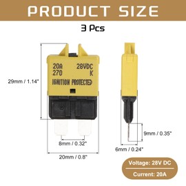 DMiotech 3 Pack 28V DC 20A Yellow ATC/ATO Manual Mini Resettable Fuse for Automotive Circuit Breaker Reset Fuses Low Profile Blade Fuses for Car Truck SUV Marine Boat Motorcycle