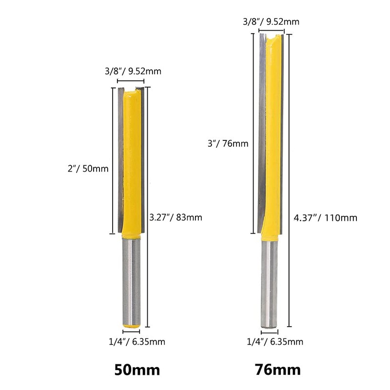 Gasea 2pcs 1/4 Shank Extra Long Straight Router Bit 2"