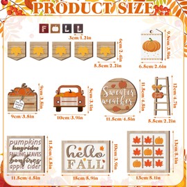 FairySandy 14 Pcs Fall Tiered Tray Decorations Set Thanksgiving Pumpkin Maple Tiered Tray Decorations Set Rustic Farmhouse Pumpkin Truck Spice Blocks Autumn Winter Wooden Sign for Fall Christmas
