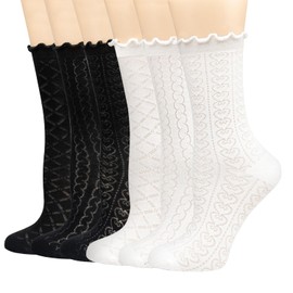 Mcool Mary Women's Ruffle Socks Mesh Casual Lace Cotton Crew Socks Summer Ultra Thin Cool Frilly Ankle Socks for Women