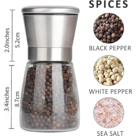 Gulex® Salt Grinder Pepper Mill, Pepper Grinder Refillable,(Single Package) Adjustable Coarseness Black Pepper Grinder, Stainless Steel Sea Salt Shaker with Ceramic Rotor (1 pack Salt grinder)