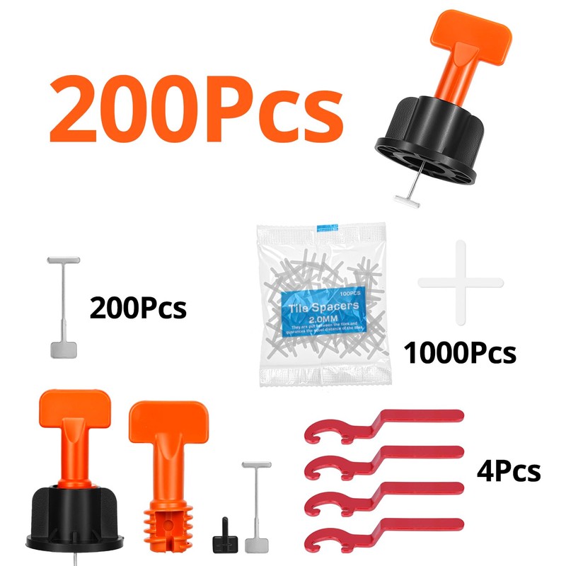 QWORK Tile Leveling System Kit - 200 pcs Levelers, 1000
