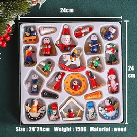 Sonwaha Pack of 24 Wooden Christmas Pendants Christmas Tree Decoration Wooden Pendants Christmas Santa Claus Snowman Christmas Decoration Pendant