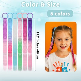 Dimeho 12 Pcs Rainbow Ponytail Hair Extension Coloured Hair Extensions for Kids 16 Inch Clip-in Extensions with Tie Ombre Braiding Hairs Accessories for Girls Birthday Party Favors Performance