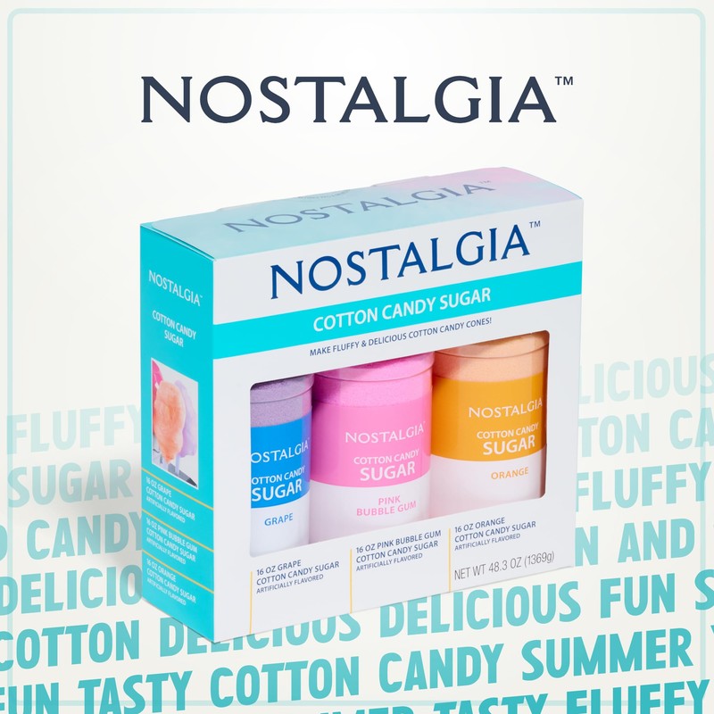 Nostalgia Cotton Candy Flossing Sugar (3-Pack), Grape, Pink Bubble Gum,
