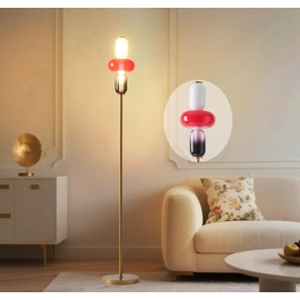 Fiqevs Glass Floor Lamp for Living Room, Modern LED Gold Standing Lamp, 3 Globe Tiffany Color, 2700K Ambiant Warm Lighting Decorative Tall Floor Lamp for Bedroom Office