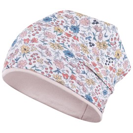 Smarilla Girls' Hat Transition Hat Beanie Flowers Spring Autumn Cotton, Beige-Powder Pink