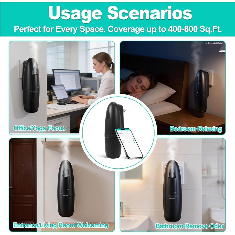 DAKISTF Plug-in Waterless Essential Oil Diffuser, 400-800 Sq.Ft Smart Nebulizing