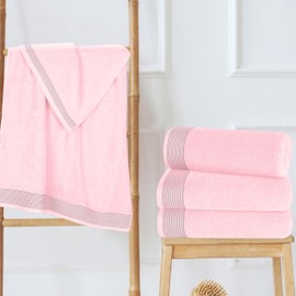 Belizzi Home Ultra Soft 4 Pack Oversized Bath Towel Set 27x54 inches, 100% Cotton Bath Towels, Highly Absorbant Compact Quickdry & Lightweight Towel, Ideal for Gym Travel Camp Pool - Pink