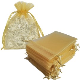 Dkrsyz 50 Count Gift Organza Bags Gold Drawstring 4x6 Inch for Baby Shower,Christmas,Girl Birthday,Party Favor,Wedding,Graduation Sheer Mesh Fabric Wrap Transparent Treat Sachet for Jewelry