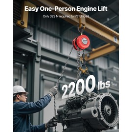 VEVOR Hand Chain Hoist, 1 Ton 2200 lbs Capacity, Manual Chain Block with Upgrade G70 Galvanized Chain, 10 ft Lifting Height, Heavy Duty Pulley Hoist for Garage Warehouse Automotive Machinery, Red