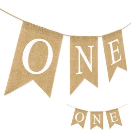 Benaewa First Birthday ONE Banner for Boy or Girl Baby, 1st Birthday Decorations, Hanging Burlap ONE Bunting