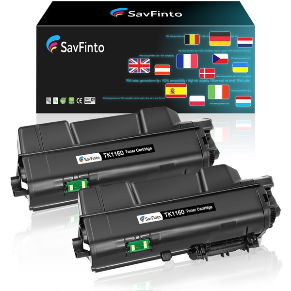 SavFinto TK1160 TK-1160 Black Toner Cartridges Replacement for Kyocera ECOSYS