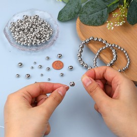 Pack of 1200 Silver Beads for Threading Spacer Beads Small Spacer Beads 4/6/8 mm Smooth Round Beads Loose Spacer Beads Seamless Ball Beads for DIY Bracelet Necklace Jewellery Making
