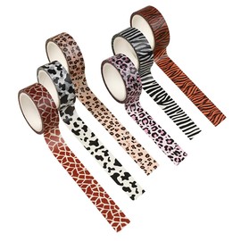 UUYYEO 6 Rolls Animal Print Washi Tape Leopard Cheetah Cows Zebra Masking Tape Decorative Paper Tapes Adhesive Stickers for Scrapbooking Planner Notebooks