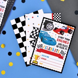 WERNNSAI Racing Car Party Invitation with Envelopes - 20 Count Race Car Party Supplies for Boys Birthday Baby Shower Graduation Fill-in Style Racing Invite Cards