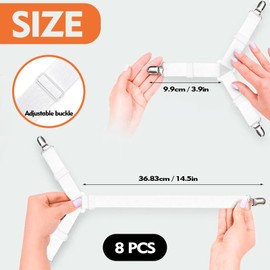 DECUIOCC Bed Sheet Holders Straps Fasteners, 8 Pcs Revolutionary Bed Sheet Straps – White Triangle Sheet Fasteners Fitted – Simplify your Life with the Ingenious Bed Sheet Straps System