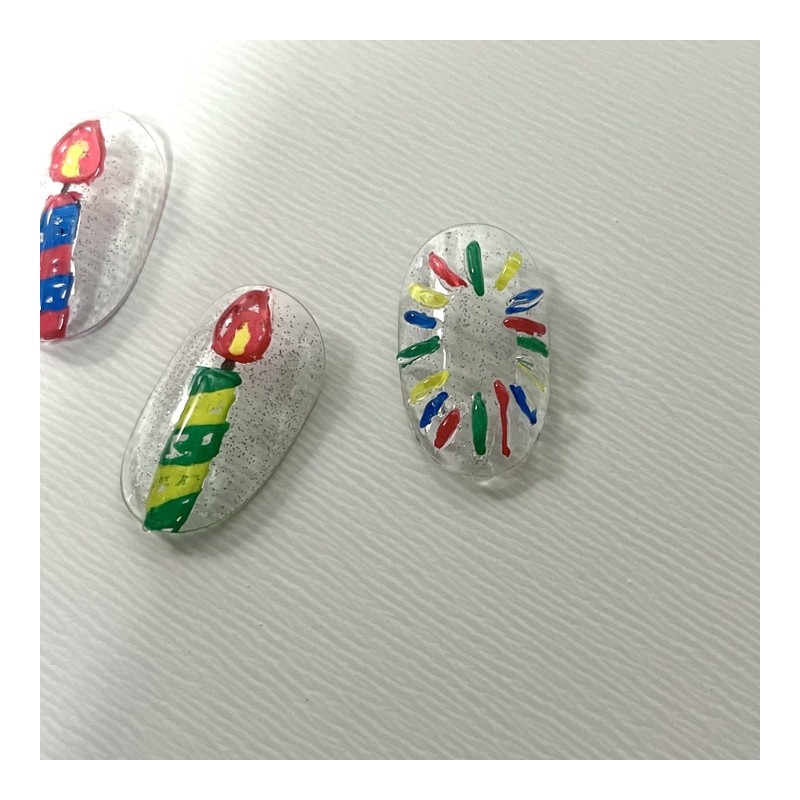ˡᴬᴺᵀᶤˡ [Swa Stone] HBD Drawing Handmade Nail Tips - Short