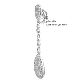 HAISWET Bridal Art Deco Pave Cubic Zirconia Chandelier Dangle Clip On Earrings Silver Tone