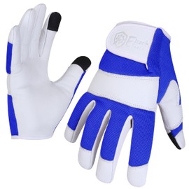 Escort Tools® Heavy Duty Leather Gardening Work Gloves, Thorn Proof, Touch Screen, Utility Safety Working Gloves Breathable, Tear Resistant, High Dexterity Mechanic Gloves Unisex (Blue, S)